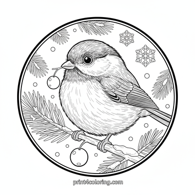 Cozy Chickadee Winter Perch - free printable coloring page