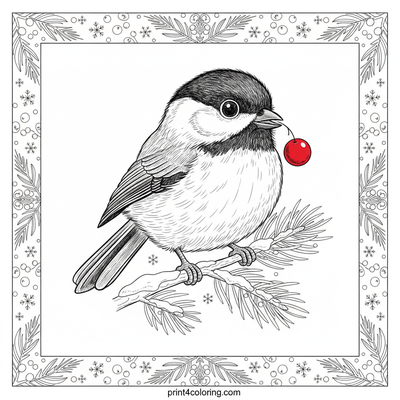 Cozy Chickadee's Winter Perch - free printable coloring page