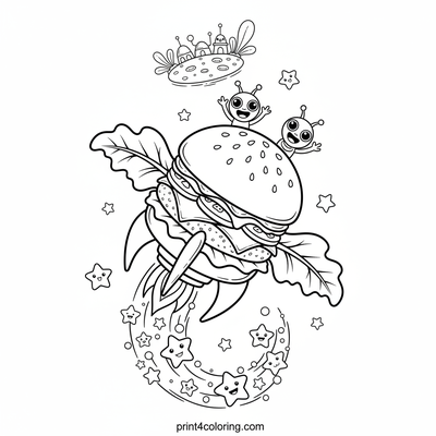 Cosmic Burger Delivery Rocket Adventure! - free printable coloring page