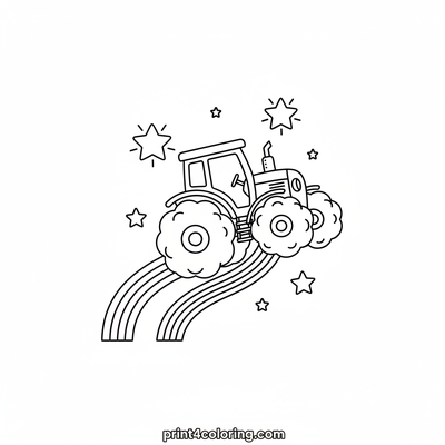 Magical Cloud Tractor Journey - free printable coloring page