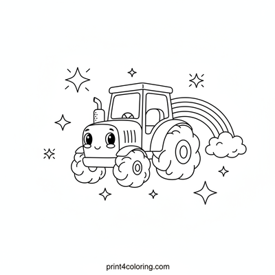 Magical Rainbow Cloud Tractor - free printable coloring page