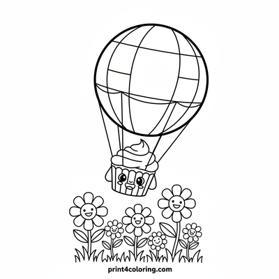 Sweet Sky Soar: Cupcake's Balloon Ride! - free printable coloring page