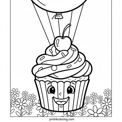 Whimsical Flying Cupcake Adventure - free printable coloring page