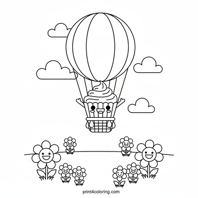 Sweet Sky Adventure: The Flying Cupcake - free printable coloring page