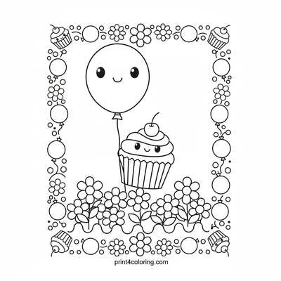 Sweet Sky Journey: Flying Cupcake Adventure! - free printable coloring page