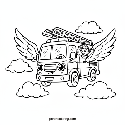 The Soaring Fire Truck's Cloud Cruise - free printable coloring page