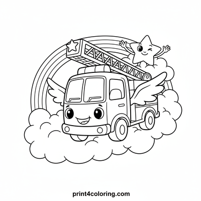 The Soaring Rainbow Fire Truck Adventure! - free printable coloring page