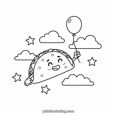 The Dreamy Flying Taco Adventure - free printable coloring page