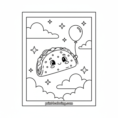 Taco's Dream Flight - free printable coloring page