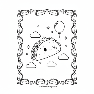 Happy Taco's Dreamy Sky Ride - free printable coloring page