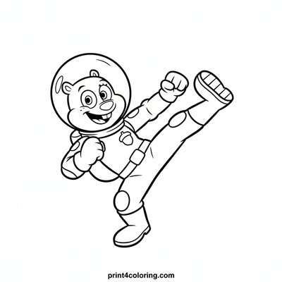 Sandy Cheeks' Super Karate Stance - free printable coloring page