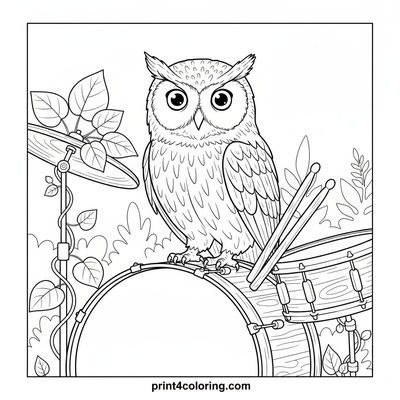 Enchanted Forest Drum Serenade: Owl's Rhythm - free printable coloring page