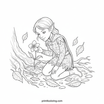 Forest Elf's Delicate Discovery - free printable coloring page