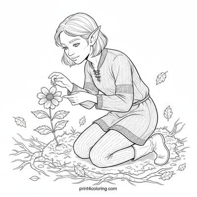 Forest Elf's Gentle Discovery - free printable coloring page