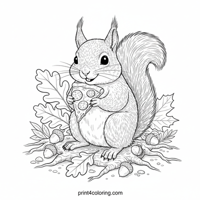 The Pizza-Loving Squirrel's Forest Feast - free printable coloring page