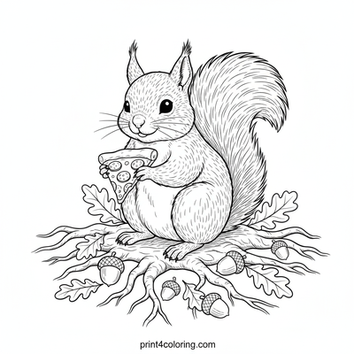 Forest Forager's Delight: Squirrel's Pizza Party - free printable coloring page