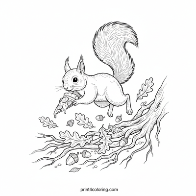 Pizza-Loving Squirrel's Forest Feast - free printable coloring page