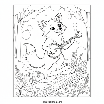 Melody in the Moss: Forest Fox's Banjo Serenade - free printable coloring page