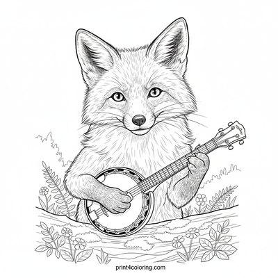 Melody in the Woods: Forest Fox's Banjo Serenade - free printable coloring page