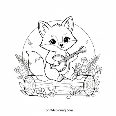 Forest Fox's Cozy Banjo Serenade - free printable coloring page