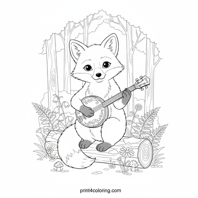 Whimsical Woodland Fox's Banjo Serenade - free printable coloring page