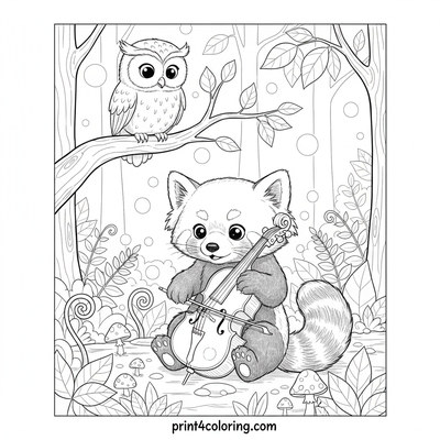 Forest Harmony: Red Panda's First Cello Lesson - free printable coloring page