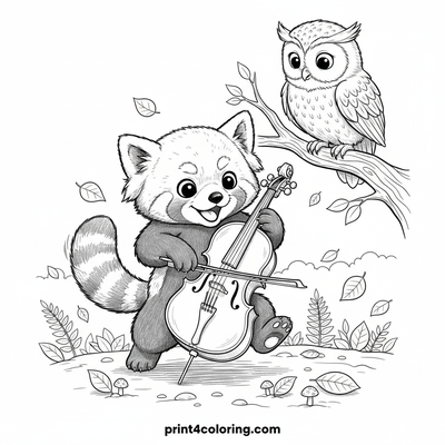 Red Panda's First Cello Lesson - free printable coloring page