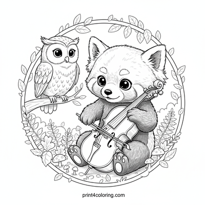 Red Panda's Cello Debut: A Forest Symphony - free printable coloring page