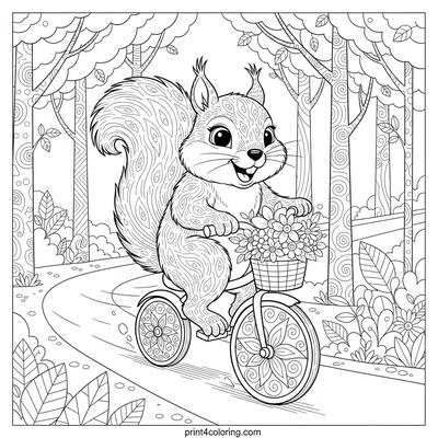 Pedal Power in the Forest: A Squirrel's Zentangle Adventure - free printable coloring page