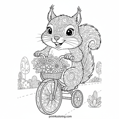 Squirrel's Zentangle Tricycle Adventure - free printable coloring page