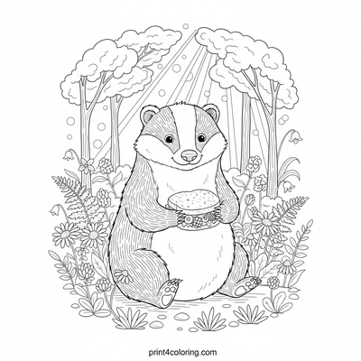 Badger's Woodland Picnic - free printable coloring page