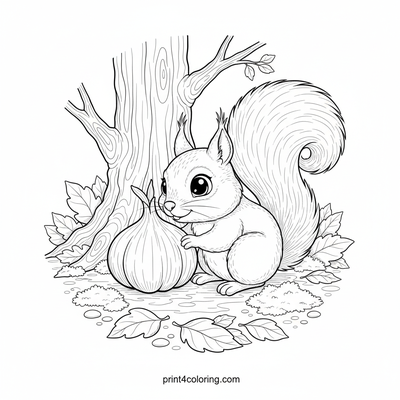 The Curious Squirrel's Garlic Discovery - free printable coloring page