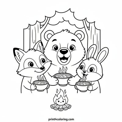 Cozy Woodland Soup Party - free printable coloring page