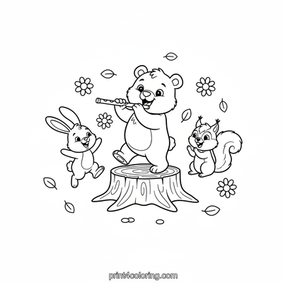 Forest Friends' Musical Morning - free printable coloring page