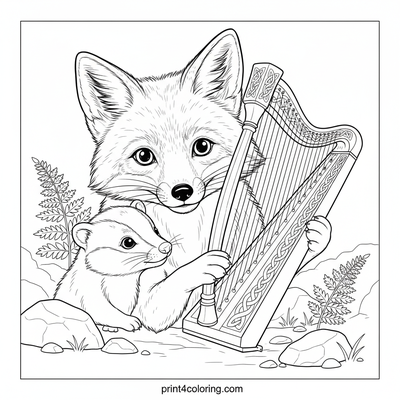 Enchanted Forest Harp Serenade - free printable coloring page