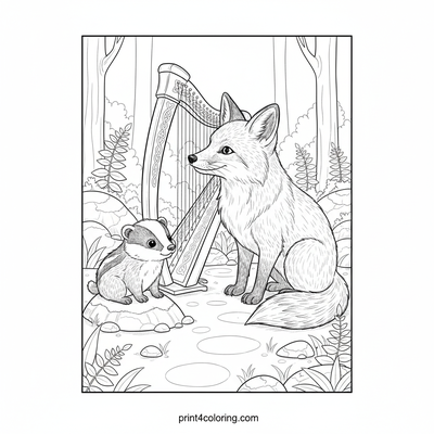 Forest Friends' Gentle Tune: A Woodland Serenade - free printable coloring page