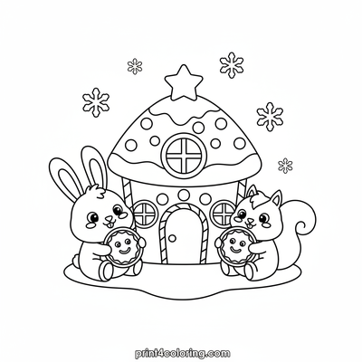 Cozy Forest Friends Gingerbread Fun - free printable coloring page