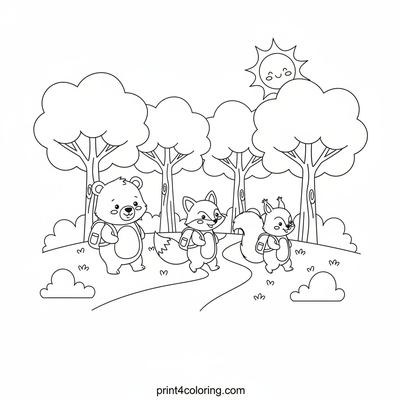 Forest Friends' Happy Hike Adventure - free printable coloring page