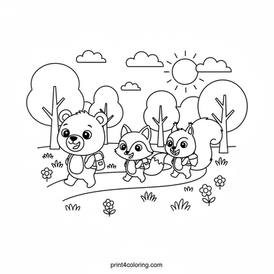 Forest Friends' Happy Hike Adventure - free printable coloring page