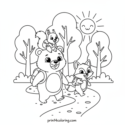 Forest Friends' Sunny Adventure - free printable coloring page