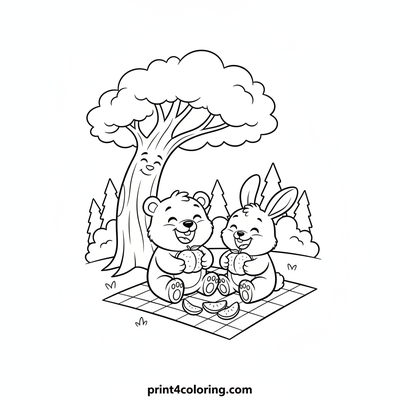 Bear Cub and Bunny's Sweet Nectarine Picnic - free printable coloring page