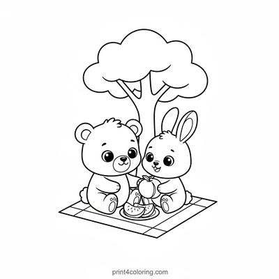 Forest Friends' Sweet Nectarine Picnic - free printable coloring page
