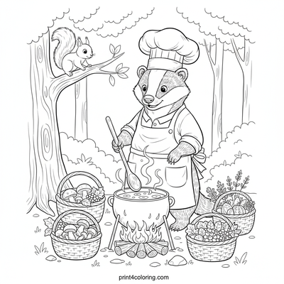 Badger Chef's Forest Feast - free printable coloring page