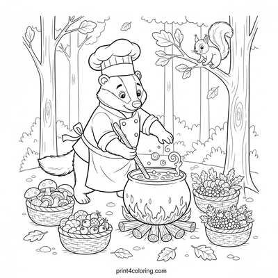 Badger Chef's Woodland Soup Kitchen - free printable coloring page