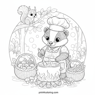 Badger's Bountiful Forest Soup Kitchen - free printable coloring page