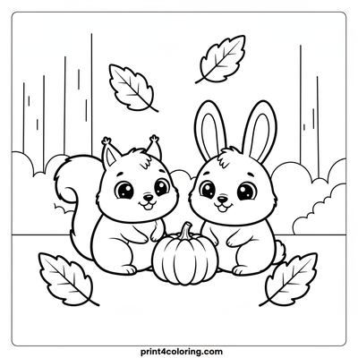 Forest Friends' Pumpkin Party - free printable coloring page