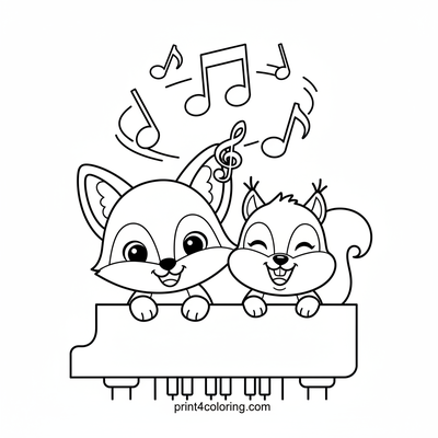 Forest Friends' Piano Playtime - free printable coloring page