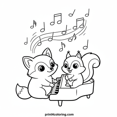 Forest Friends Piano Party - free printable coloring page