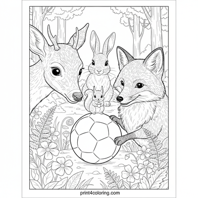Woodland Wonders: Forest Friends Find a Soccer Ball - free printable coloring page