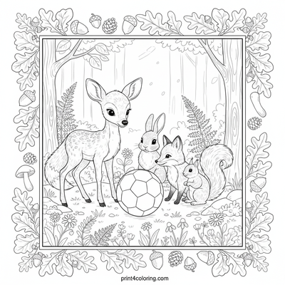 Woodland Whimsy: Forest Friends' Soccer Discovery - free printable coloring page